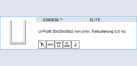 U-Profil Aluminium 30x30x30x6000